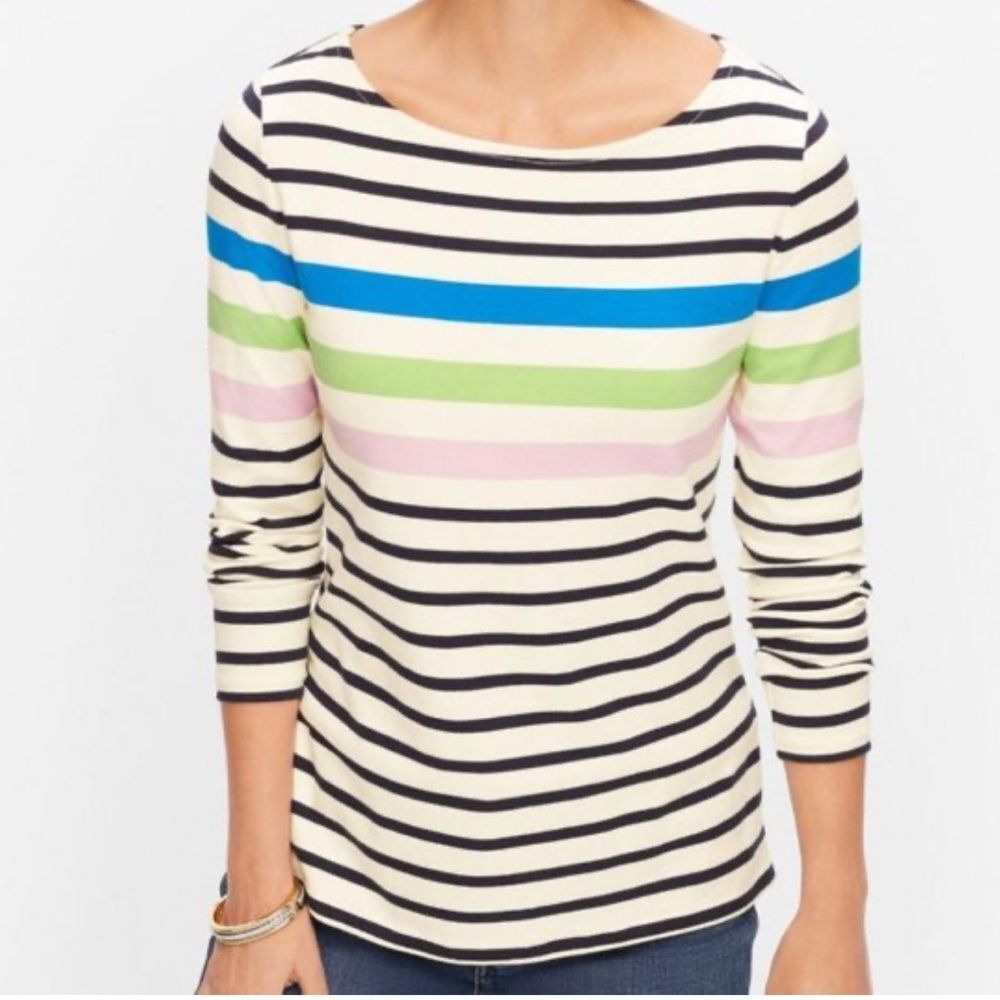 Talbots Authentic Tee 100% Cotton Falmouth Stripe Orchid Petal Petite